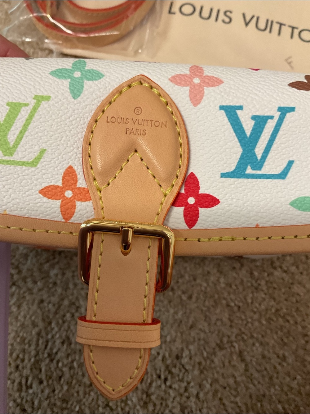 NWOT White Multicolor Monogram Crossbody Bag with Tan Trim - Picture 7 of 11